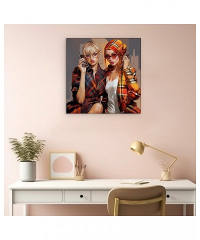 Framed wall Art for Lobby. Autumn Chic: Trendsetting Duo in Sunglasses and Plaid, 36 x 24 inch 45 x 30" (115 x 77cm) $70.52 D...