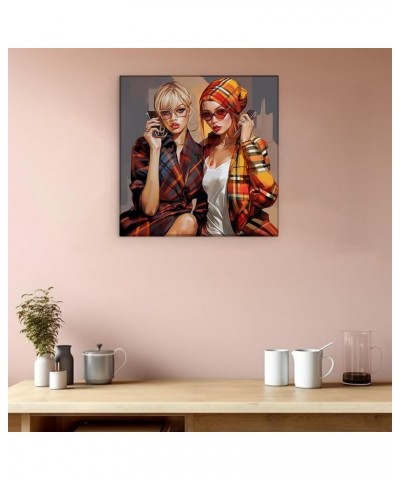 Framed wall Art for Lobby. Autumn Chic: Trendsetting Duo in Sunglasses and Plaid, 36 x 24 inch 45 x 30" (115 x 77cm) $70.52 D...