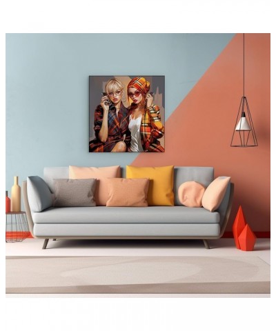 Framed wall Art for Lobby. Autumn Chic: Trendsetting Duo in Sunglasses and Plaid, 36 x 24 inch 45 x 30" (115 x 77cm) $70.52 D...