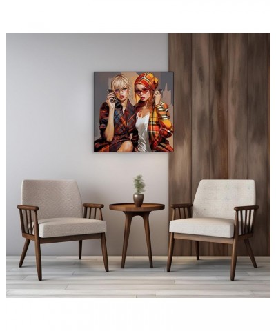 Framed wall Art for Lobby. Autumn Chic: Trendsetting Duo in Sunglasses and Plaid, 36 x 24 inch 45 x 30" (115 x 77cm) $70.52 D...