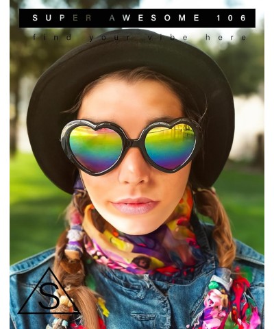 Womens Rusta Rainbow Mirror Lens Plastic Frame Heart Shape Sunglasses Black - Smoke $7.77 Heart