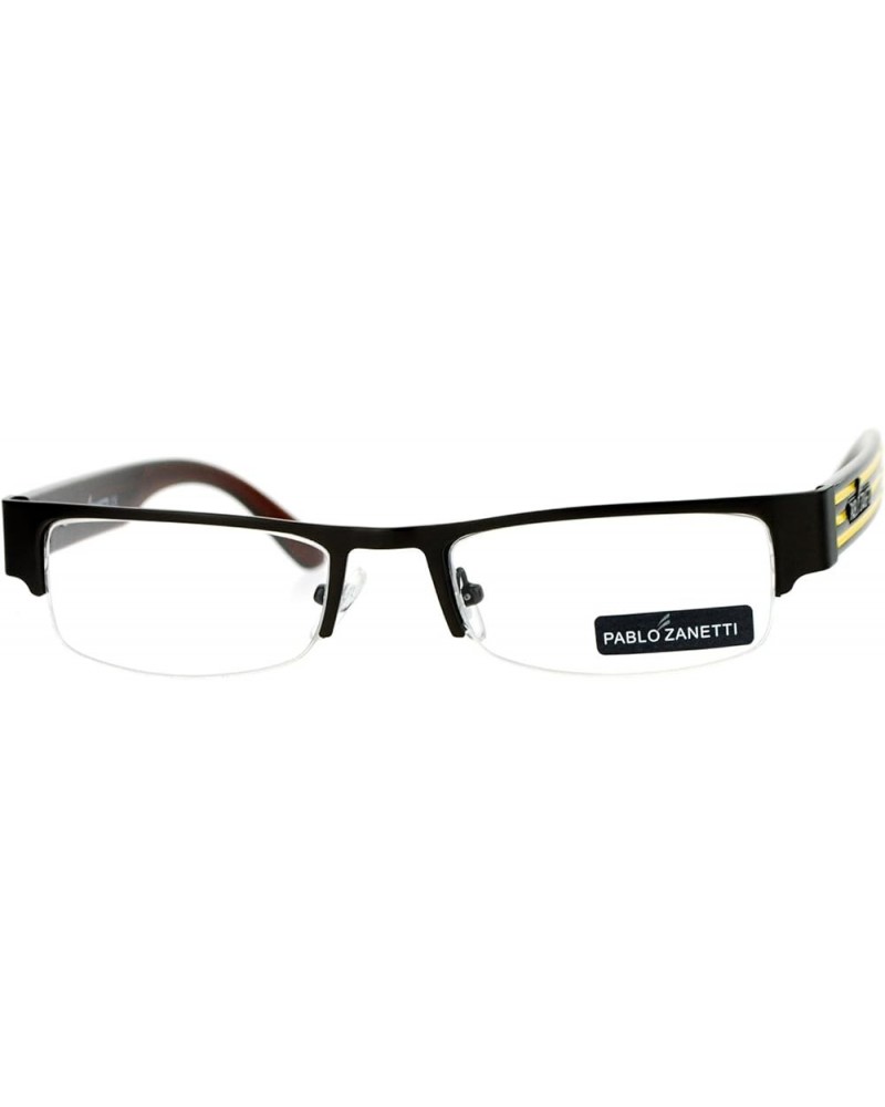 Pablo Zanetti Eyeglasses Rectangular Half Rim Clear Lens Glasses Brown Yellow $8.37 Rectangular