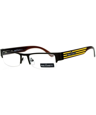 Pablo Zanetti Eyeglasses Rectangular Half Rim Clear Lens Glasses Brown Yellow $8.37 Rectangular