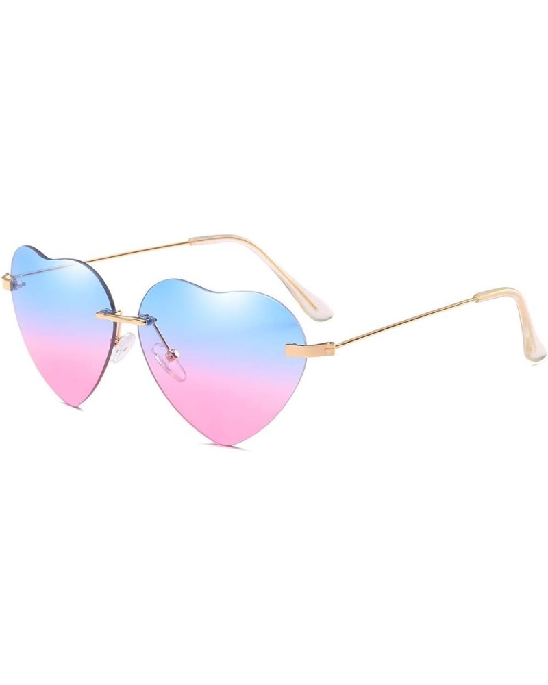 Heart Sunglasses for Women 70s Glasses Thin Metal Frame Lovely Heart Style Frameless Gradient Tea Lens Blue and Pink $9.71 De...