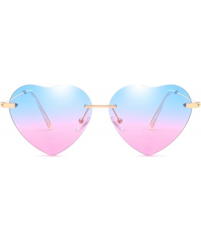 Heart Sunglasses for Women 70s Glasses Thin Metal Frame Lovely Heart Style Frameless Gradient Tea Lens Blue and Pink $9.71 De...