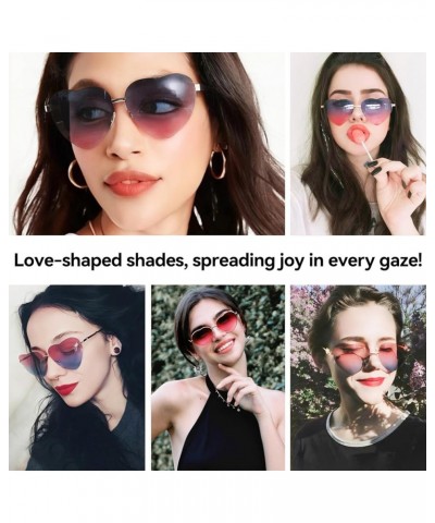 Heart Sunglasses for Women 70s Glasses Thin Metal Frame Lovely Heart Style Frameless Gradient Tea Lens Blue and Pink $9.71 De...