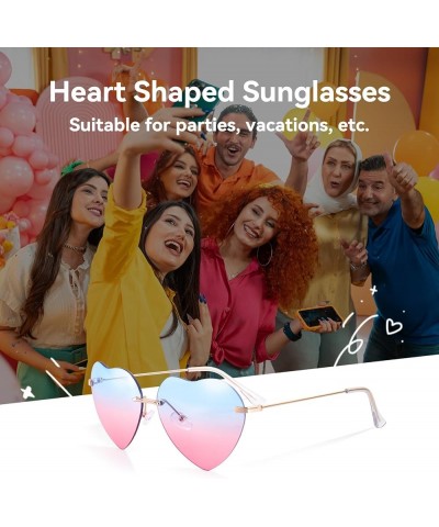 Heart Sunglasses for Women 70s Glasses Thin Metal Frame Lovely Heart Style Frameless Gradient Tea Lens Blue and Pink $9.71 De...