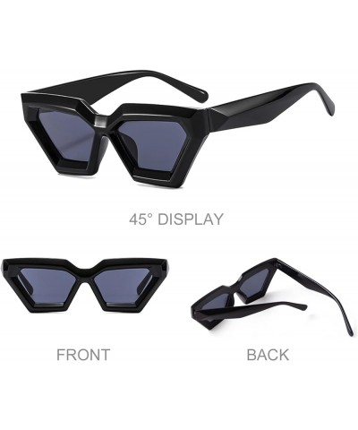 Cat Eye Sunglasses for Women Vintage Futuristic Polygon Thick Frame Sun Glasses Retro Shades Black Frame/Grey Lens $5.00 Over...