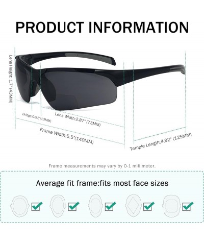 TR90 Unbreakable Sports Polarized Half-Rimless Bifocal Sunglasses +2.00 Shiny Black/Grey Lens $15.07 Rimless