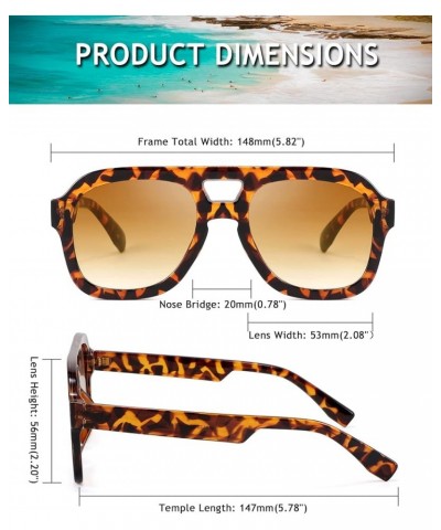 Vintage Pilot Sunglasses Double Bridge Women Men Large Square Thick Frame Trendy Eyewear UV400 B2846 Leopard Frame & Tea Lens...