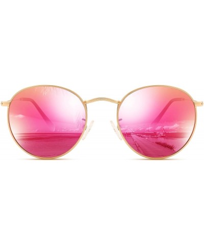 Small Round Metal Polarized Sunglasses for Women Retro Designer Style D10丨gold Frame/Purple Pink Mirrored Lens $9.53 Rimless