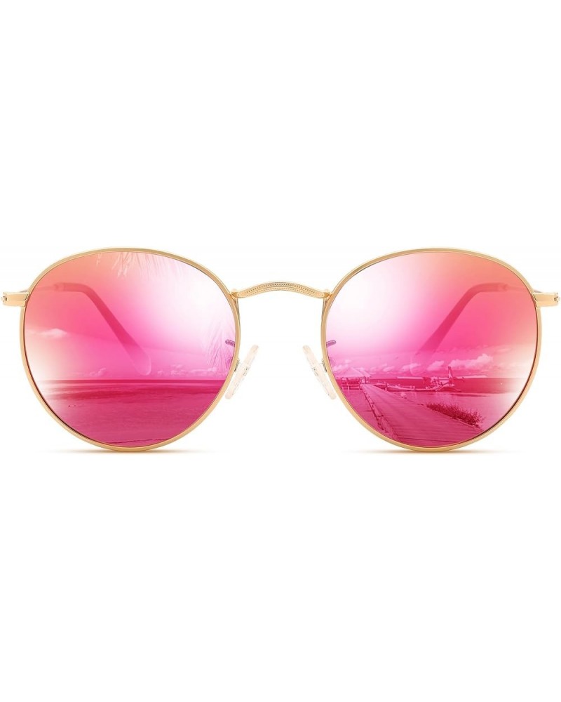 Small Round Metal Polarized Sunglasses for Women Retro Designer Style D10丨gold Frame/Purple Pink Mirrored Lens $9.53 Rimless