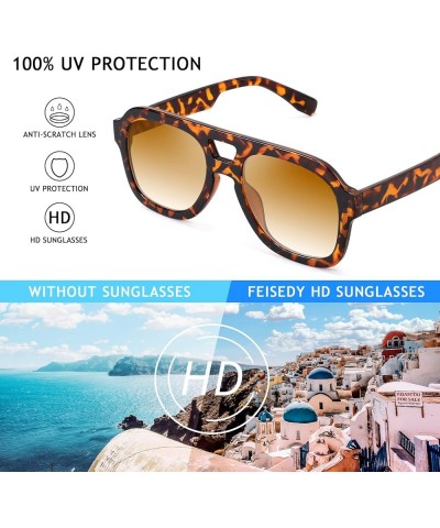 Vintage Pilot Sunglasses Double Bridge Women Men Large Square Thick Frame Trendy Eyewear UV400 B2846 Leopard Frame & Tea Lens...