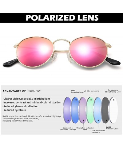 Small Round Metal Polarized Sunglasses for Women Retro Designer Style D10丨gold Frame/Purple Pink Mirrored Lens $9.53 Rimless