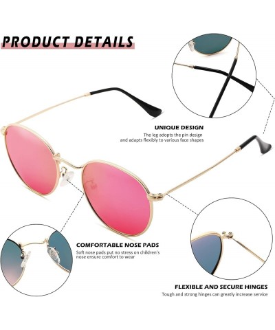 Small Round Metal Polarized Sunglasses for Women Retro Designer Style D10丨gold Frame/Purple Pink Mirrored Lens $9.53 Rimless