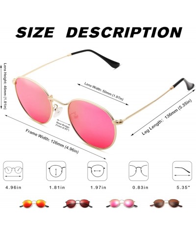 Small Round Metal Polarized Sunglasses for Women Retro Designer Style D10丨gold Frame/Purple Pink Mirrored Lens $9.53 Rimless