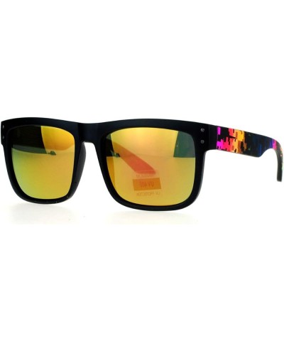 Square Rectangular Sunglasses Unisex Matted Frame Digital Pixel Print Black Multicolor orange mirror $8.52 Square