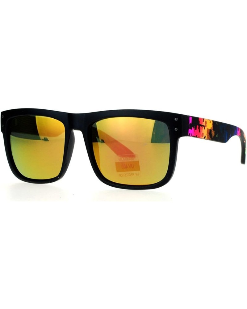 Square Rectangular Sunglasses Unisex Matted Frame Digital Pixel Print Black Multicolor orange mirror $8.52 Square