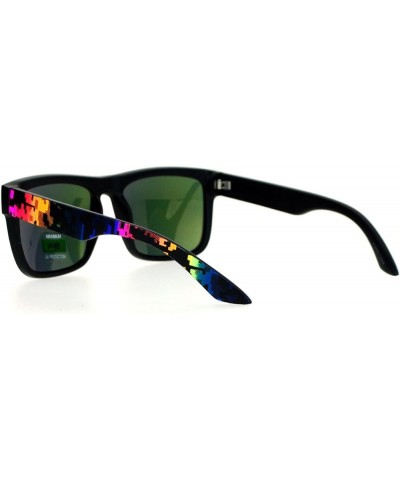 Square Rectangular Sunglasses Unisex Matted Frame Digital Pixel Print Black Multicolor orange mirror $8.52 Square