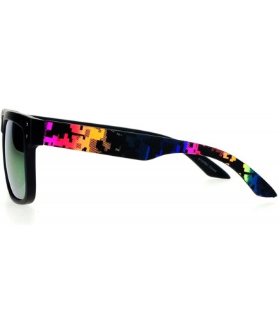 Square Rectangular Sunglasses Unisex Matted Frame Digital Pixel Print Black Multicolor orange mirror $8.52 Square