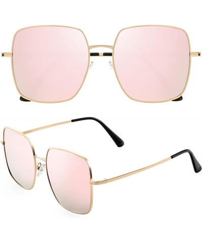 Square Sunglasses for Women and Men, Oversized Sun Glasses with 100% UV Protection 06 Gold/Pink $8.39 Oversized