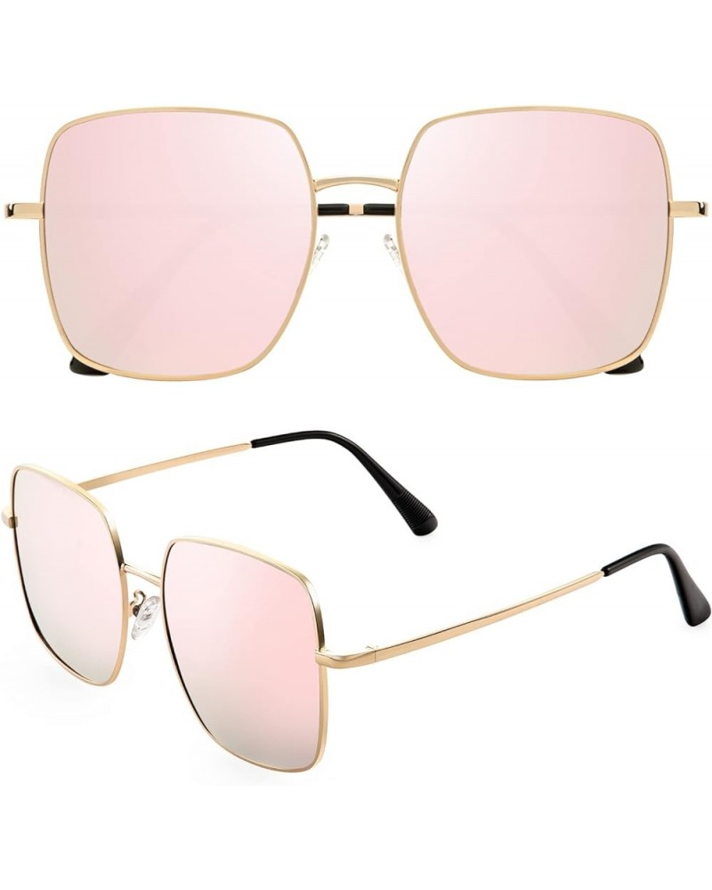 Square Sunglasses for Women and Men, Oversized Sun Glasses with 100% UV Protection 06 Gold/Pink $8.39 Oversized