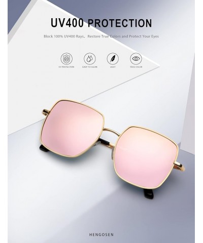 Square Sunglasses for Women and Men, Oversized Sun Glasses with 100% UV Protection 06 Gold/Pink $8.39 Oversized