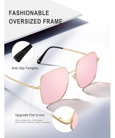 Square Sunglasses for Women and Men, Oversized Sun Glasses with 100% UV Protection 06 Gold/Pink $8.39 Oversized