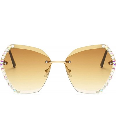 Fashion Oversized Rimless Rhinestone Sunglasses Women Luxury bling Design Sexy Diamond Square Sun Glasses For Female Yellow $...