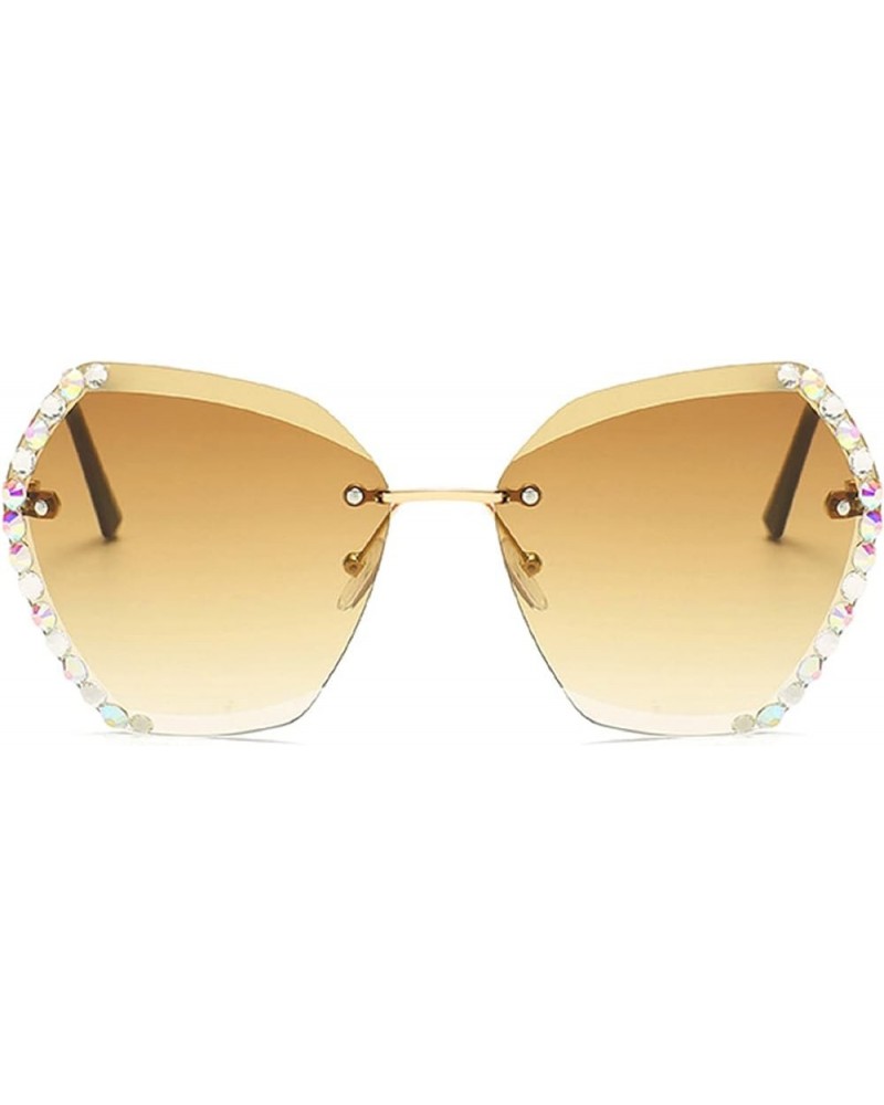 Fashion Oversized Rimless Rhinestone Sunglasses Women Luxury bling Design Sexy Diamond Square Sun Glasses For Female Yellow $...