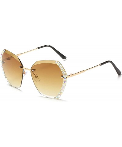 Fashion Oversized Rimless Rhinestone Sunglasses Women Luxury bling Design Sexy Diamond Square Sun Glasses For Female Yellow $...