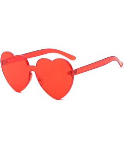 Women Retro Rimless Heart Sunglasses Tinted One Piece Lens Red $7.67 Heart