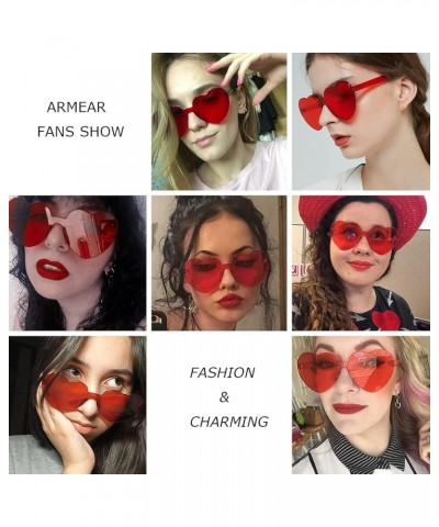 Women Retro Rimless Heart Sunglasses Tinted One Piece Lens Red $7.67 Heart