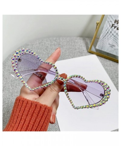 Heart Love Shaped Rhinestone Sunglasses Women Crystal Diamond Sun Glasses Female Fashion Pink Decoration Eyewear Purple $9.30...