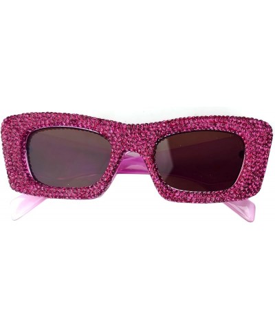 Rhinestone Sunglasses Women Colorful Crystal Square Sun Glasses Gradient Lens Shades Eyewear Uv400 Rose $9.81 Square