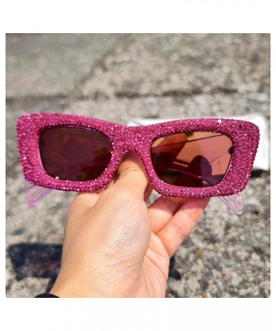 Rhinestone Sunglasses Women Colorful Crystal Square Sun Glasses Gradient Lens Shades Eyewear Uv400 Rose $9.81 Square