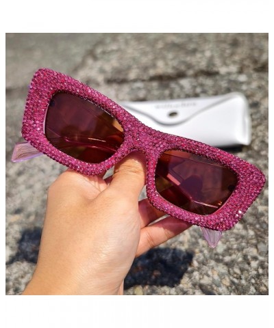 Rhinestone Sunglasses Women Colorful Crystal Square Sun Glasses Gradient Lens Shades Eyewear Uv400 Rose $9.81 Square