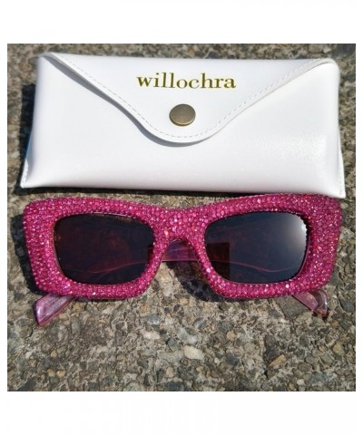 Rhinestone Sunglasses Women Colorful Crystal Square Sun Glasses Gradient Lens Shades Eyewear Uv400 Rose $9.81 Square