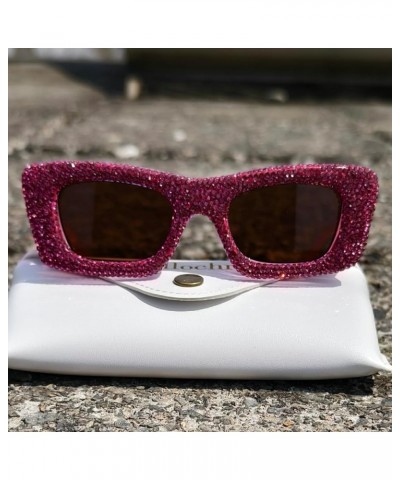 Rhinestone Sunglasses Women Colorful Crystal Square Sun Glasses Gradient Lens Shades Eyewear Uv400 Rose $9.81 Square