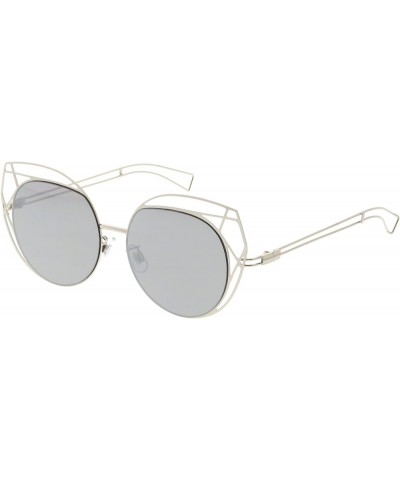 Geometric Cutout Thin Metal Frame Round Mirrored Flat Lens Cat Eye Sunglasses 53mm Silver / Silver Mirror $9.85 Cat Eye