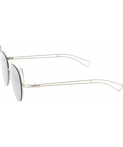 Geometric Cutout Thin Metal Frame Round Mirrored Flat Lens Cat Eye Sunglasses 53mm Silver / Silver Mirror $9.85 Cat Eye