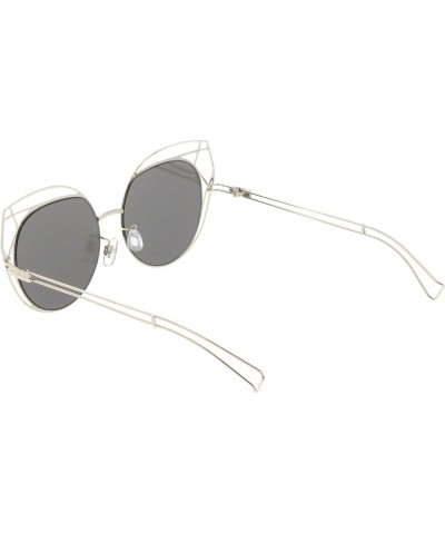 Geometric Cutout Thin Metal Frame Round Mirrored Flat Lens Cat Eye Sunglasses 53mm Silver / Silver Mirror $9.85 Cat Eye