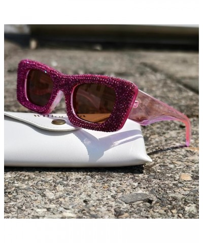 Rhinestone Sunglasses Women Colorful Crystal Square Sun Glasses Gradient Lens Shades Eyewear Uv400 Rose $9.81 Square