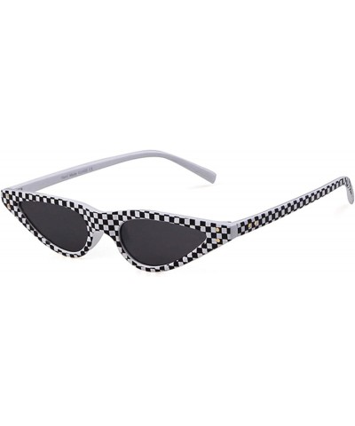 Retro Small Cat Eye Sunglasses Y2K Tinted Colored Lense Black Skinny Tiny Sun Glasses Checkered $7.66 Goggle