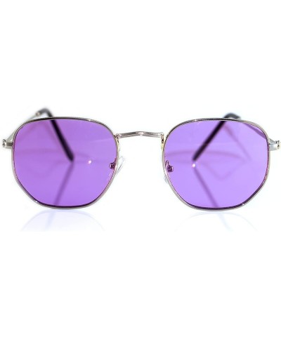 Tinted Mirror Lens Hexagon Shape Classic Minimal Design Sunglasses A309 A310-1 Purple Silver $12.53 Hexagonal