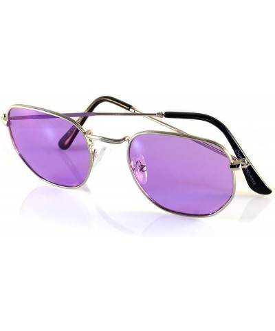 Tinted Mirror Lens Hexagon Shape Classic Minimal Design Sunglasses A309 A310-1 Purple Silver $12.53 Hexagonal