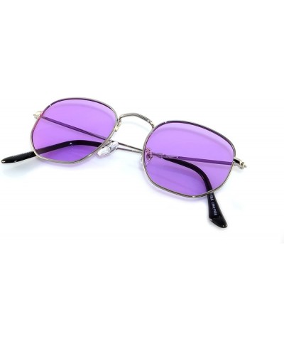 Tinted Mirror Lens Hexagon Shape Classic Minimal Design Sunglasses A309 A310-1 Purple Silver $12.53 Hexagonal