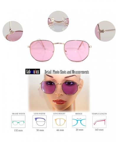 Tinted Mirror Lens Hexagon Shape Classic Minimal Design Sunglasses A309 A310-1 Purple Silver $12.53 Hexagonal