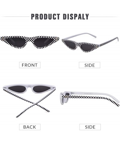 Retro Small Cat Eye Sunglasses Y2K Tinted Colored Lense Black Skinny Tiny Sun Glasses Checkered $7.66 Goggle