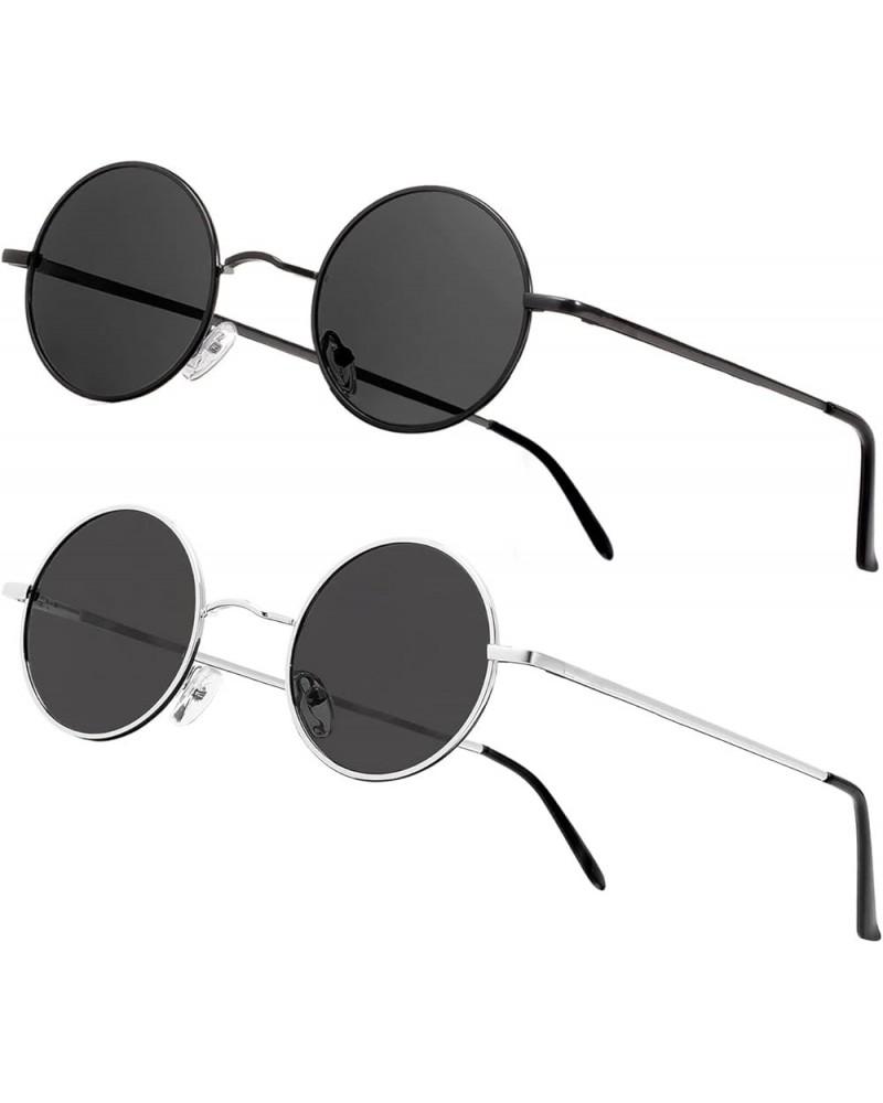 Vintage Small Round Polarized Hippie Sunglasses for Men Women Circle Sun Glasses NP1002 B01 Blackgrey + Silvergrey $9.44 Round